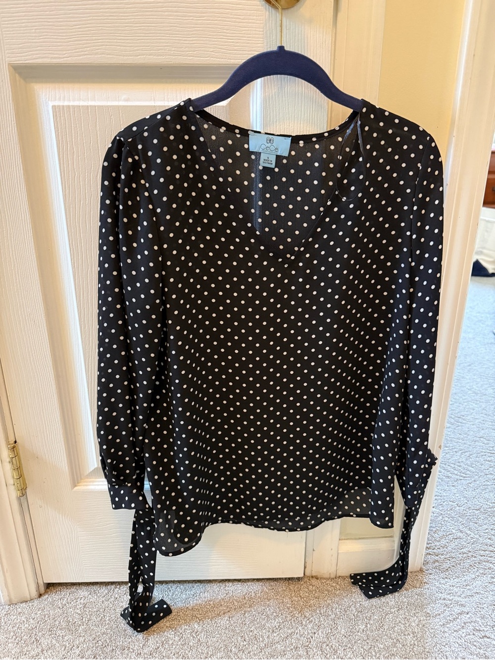 CeCe Black Top with White Polka Dots